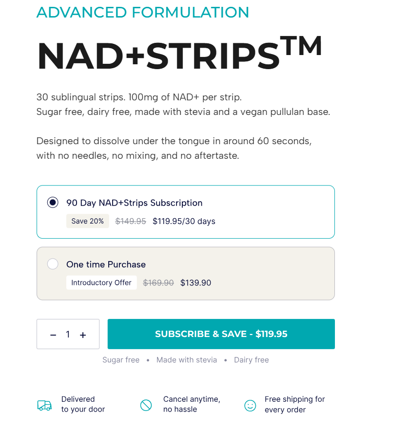 NAD+ Strips advanced formulation detail